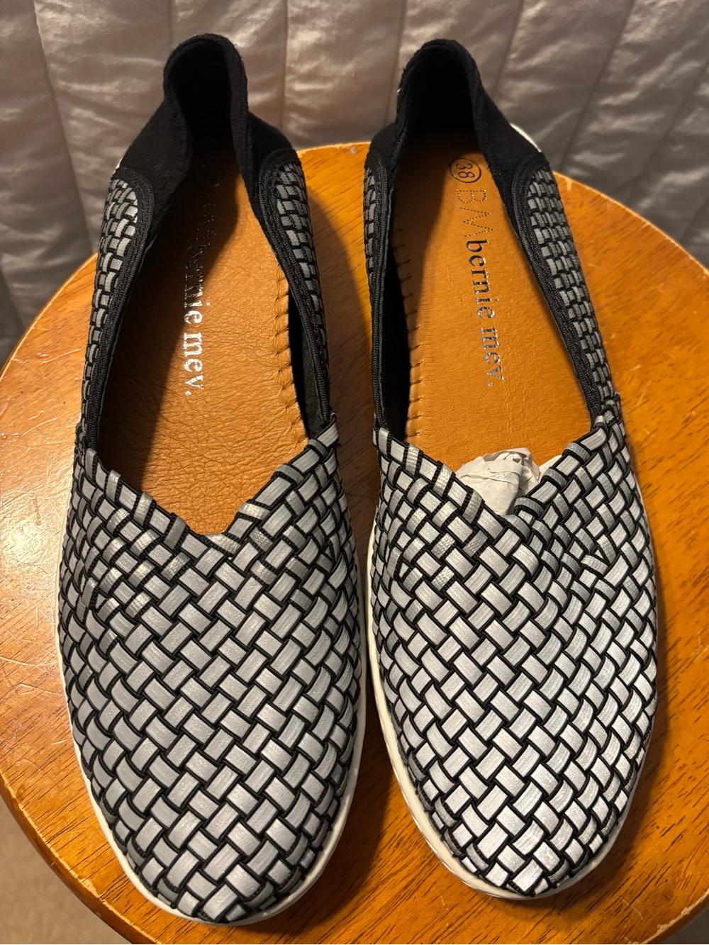 Bernie Mev Women’s Silver And Black Woven Slip On Flats Size EU 38 US 7